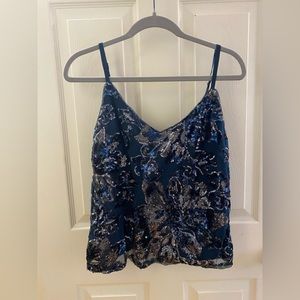 White House Black Market sequined sparkly blue and black camisole top - size M